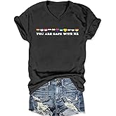 PICKID Pride Shirts for Women: Rainbow Graphic T-Shirts LGBT Equality Gay Pride Tees Casual V Neck Short Sleeve Tops