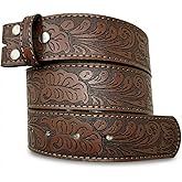 BC Belts Western Leather Belt Strap - 1.5” Wide with Embossed Scrollwork Without Buckle for Men & Women, Cowboy/Cowgirl Style