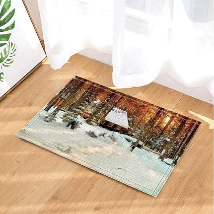 Dsgrdhrty Oil Paintings Decor Winter Log Cabin In Grove Snow Bath