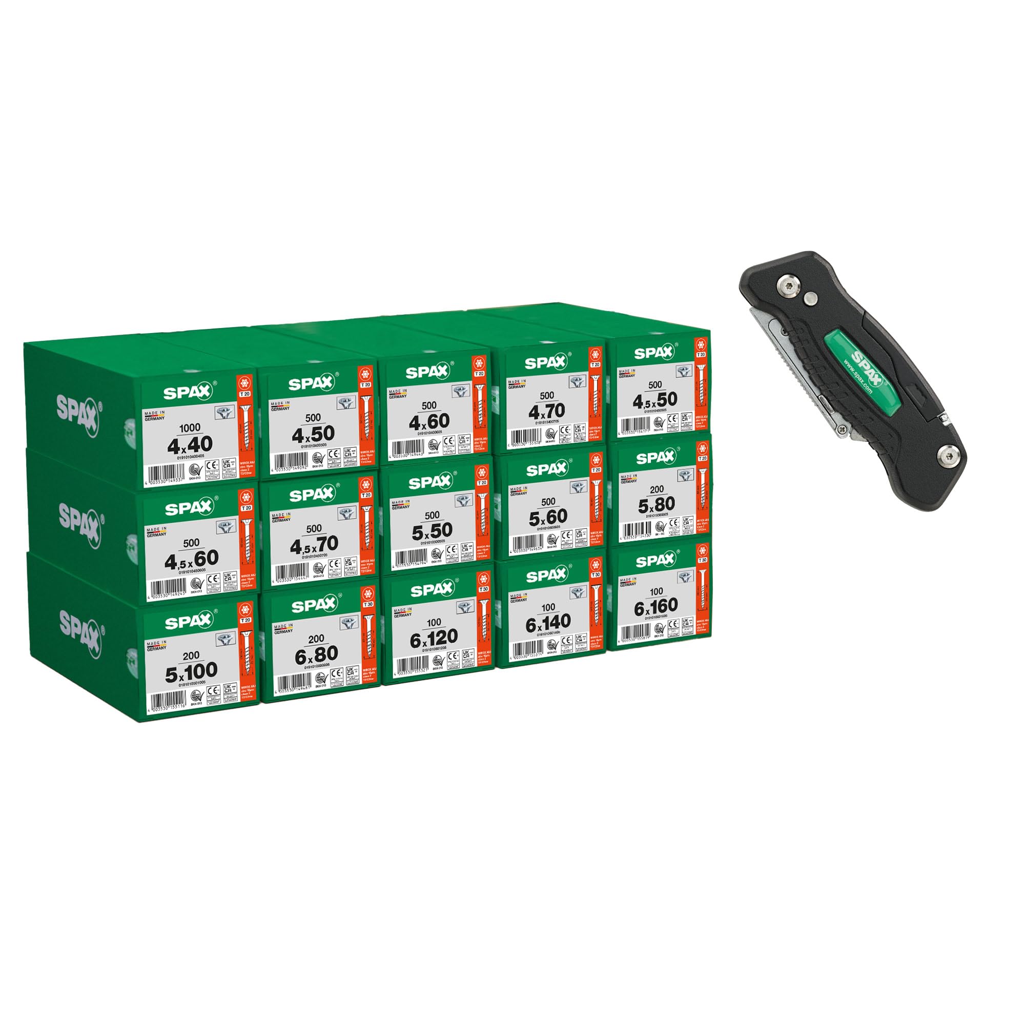 SPAX Heimwerker Schrauben-Set, 5900 Teilgewinde-Schrauben in 15 Abmessungen inkl. Multitool, für Holzbau, Innen- & Außenarbeiten, Größe Profi, 8000000294587