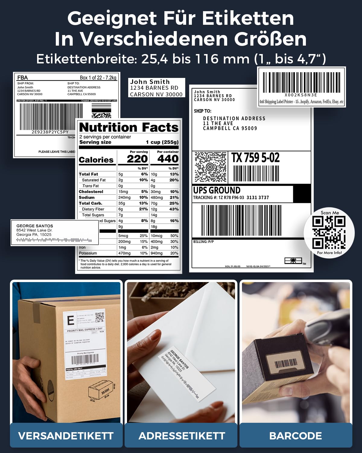 Phomemo Bluetooth DHL Etikettendrucker, Label Printer 4x6 Versandetiketten Drucker, Labeldrucker Thermodrucker für Barcode, Amazon, Etsy, Shopify, DHL, DPD, GLS, FedEx, Ohne Tinte, 241BT Schwarz-weiß 6