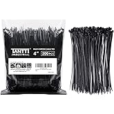 Zip Ties 4 inch, Small Zip Ties with 18 lb Tensile Strength, Black, 200 Pack, by Tantti Supply