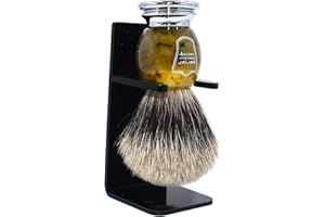 PARKER SAFETY RAZOR Parker 3-Band Pure Badger Shaving Brush with Faux Horn & Chrome Handle + Stand | 22mm Soft Knot for Dense Lather | Handcrafted Wet Shaving Brush for Cream or Soap | Long Loft