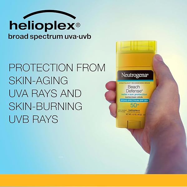 NEUTROGENA BEACH DEFENSE SUNSCREEN STICK SPF 50, BROAD SPECTRUM SUN PROTECTION FOR FACE & BODY, WATER-RESISTANT, NON-GREASY FORMULA, TRAVEL SIZE FOR BEACH & OUTDOOR USE, 1.5 OZ (42 G)