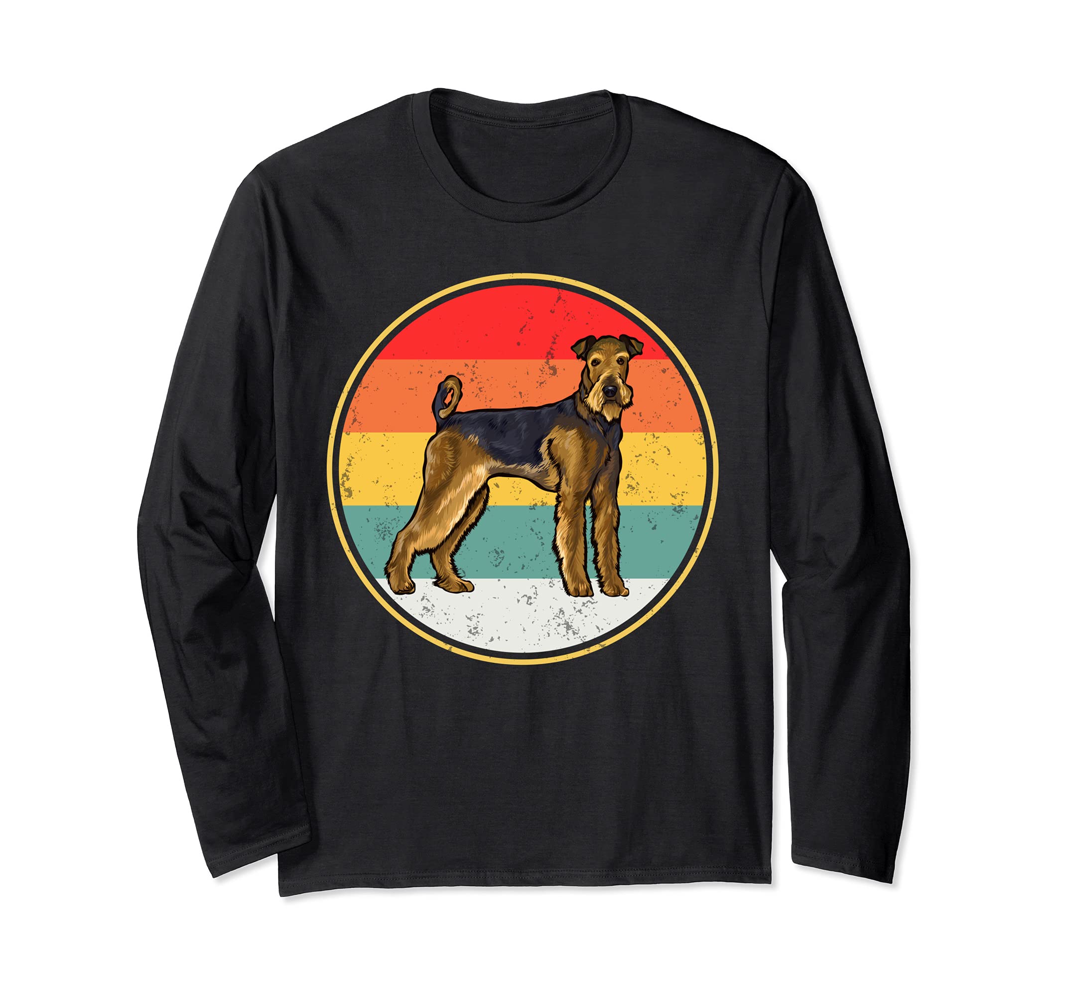 Vintage Retro Sunset Airedale Terrier Dog Long Sleeve T-Shirt