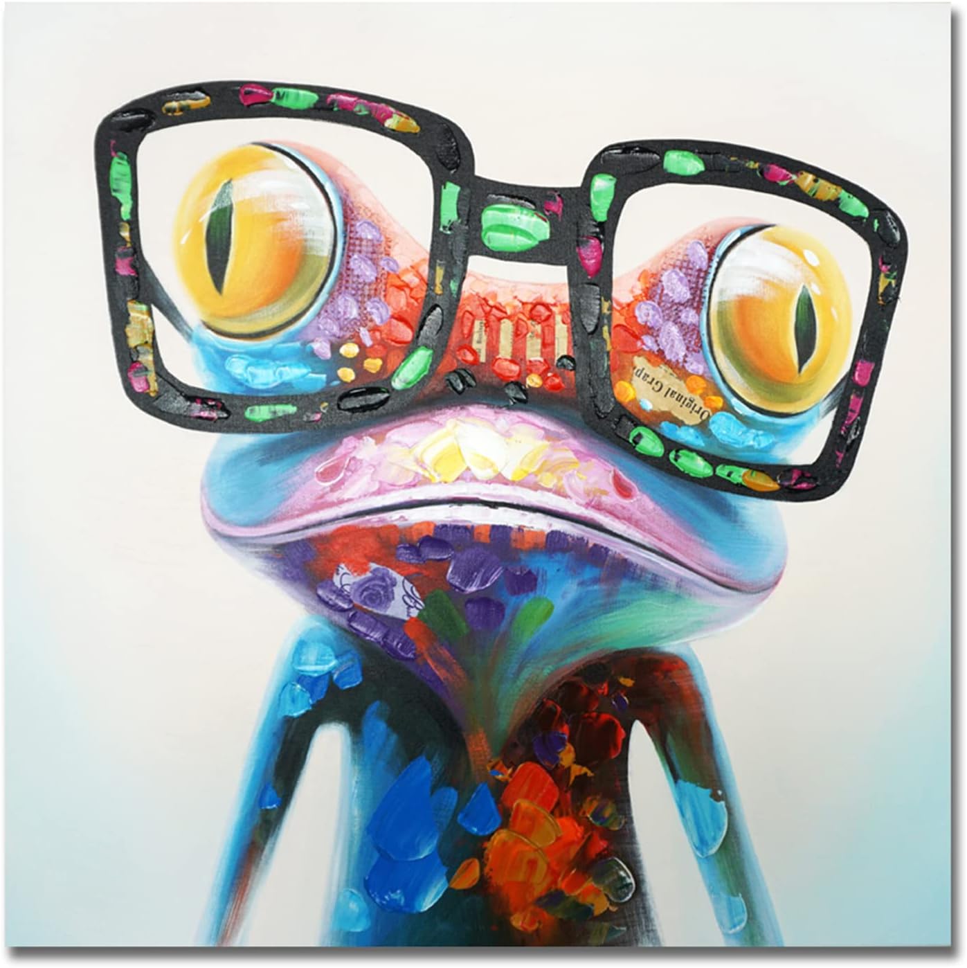 Paintings - SEVEN WALL ARTS Frog Wall Art Colorful Funny Animal Oil Painting Cute Frog with Glasses Pictures Framed Artwork for Bedroom Living Room Kitchen Bathroom Office Wall Decor 24