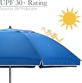 CHRISTOW 2m Blue Tilting Beach Parasol Umbrella UV Resistant Portable Garden view 5