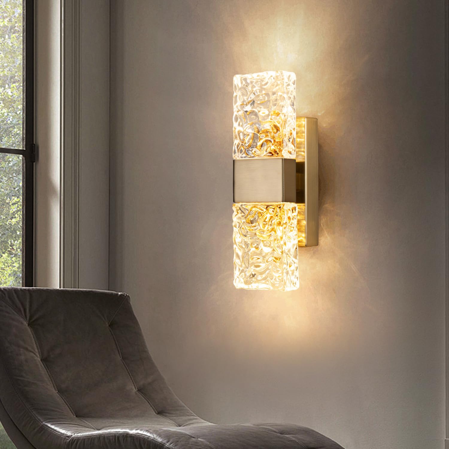 zhxinashu Gold LED Wall Lights, Light Luxury Crystal Wall Sconce, Modern Wall Lamp for Living Room Bedroom Bedside Hallway(Tri-Color Light)