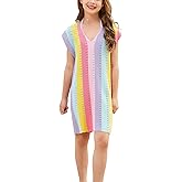 CHILDRENSTAR Girls Knit Swimsuit Cover ups Summer Beach Bathing Suit Coverups Colorblock V Neck Cami Dresses for Kids