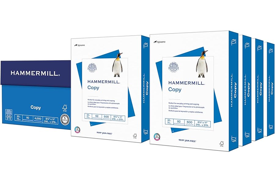 Hammermill Printer Paper, 20 lb Copy, 8.5 x 11-8 Ream (4,000 Sheets) - 92 Bright, Made in the USA