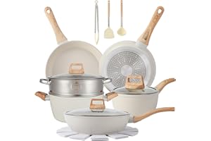 ANYMARK 16PCS Pots and Pans Set Non Stick Cookware Set Nonstick with Cooking Set (white, 16pieces)