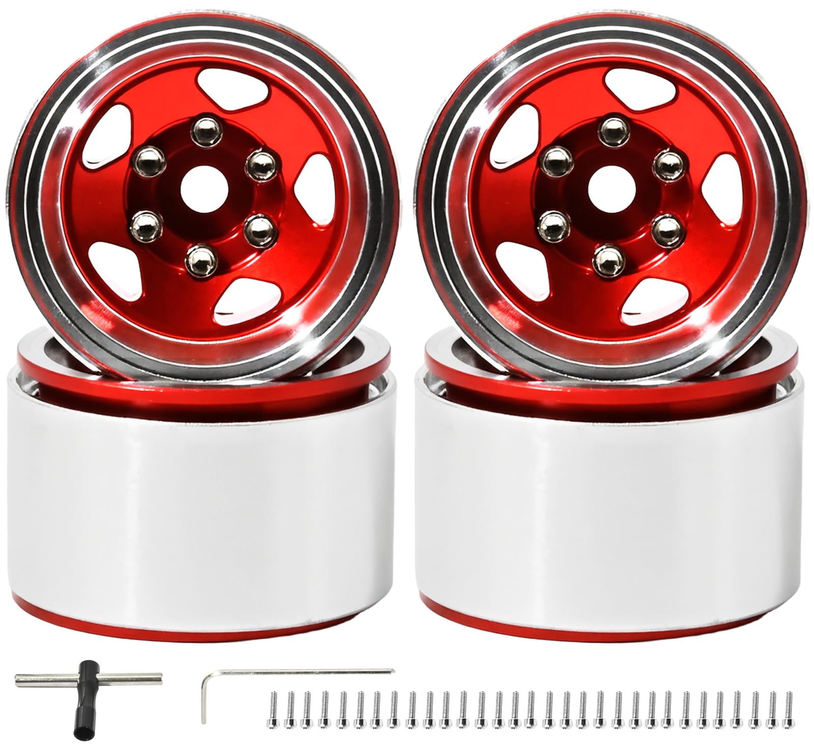 RcThjia 1.0 Beadlock Wheel Rim Set Aluminum Alloy RC Upgrade Part for Traxxas 1/18 TRX4M 1/24 Axial SCX24 FMS FCX24 Gladiator Bronco C10 JLU Deadbolt B17 RC Crawlers Upgrade Off-Road(4Pcs/Set)