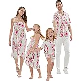 Matchable Family Hawaiian Luau Men Women Girl Boy Clothes in Pink Hibiscus Vine White