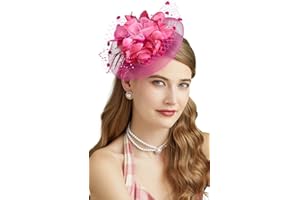 Cizoe Fascinators Hats for Womens 50s Headwear with Veil Flower Cocktail Wedding Tea Party Church Derby Hat