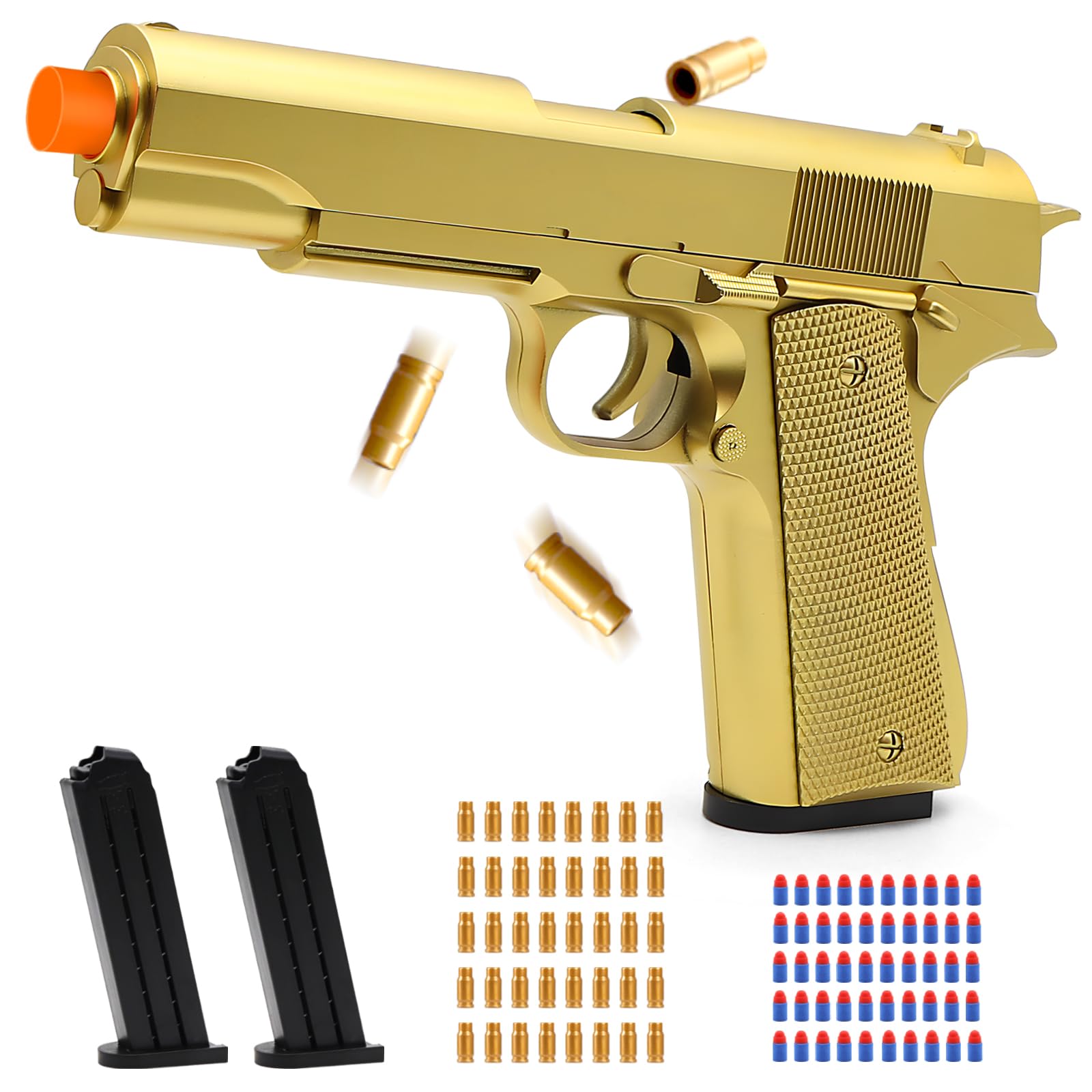 Photo 1 of Trokiomi Gold Soft Bullet Toy Gun Shell Ejecting for Age 8, 9, 10, 11, 12+ Years Old Boys, Realistic Toy Pistol with 2 Clips, 50 Foam Bullets & 40 Shells, Ideal Christmas Birthday Gift for Kids Adults
