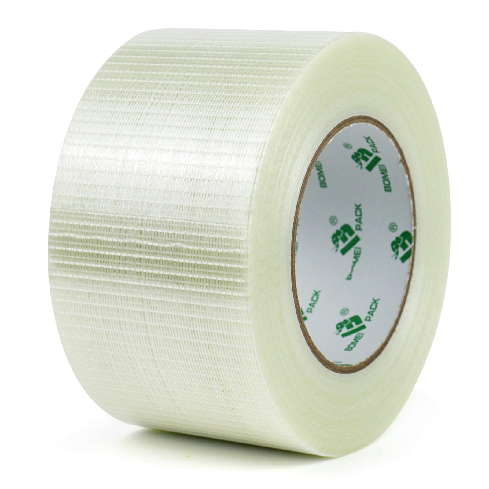 BOMEI PACK Crossweave Reinforced Tape 1 roll 75mm x 50m Strong 170mic thickness Clear Bi-Directional Filament Strapping Fiberglass Reinforced Heavy Duty Bundling Tape