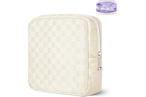 Likesing Period Bag Pouch, Checkerboard Sanitary Napkin Storage Bag for Girls Womens, Portable Sanitary Napkin Period Pad Pouch Bag for Purse, Small Make Up Bags(Beige)