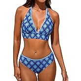 CUPSHE Women's Bikini Sets Halter V Neck Adjustable Wide Self Tied Straps Bathing Suit Standard Rise