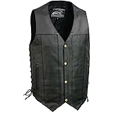 EVENT LEATHER EL5391 Black Motorcycle Leather Vest for Men w/ 10 Pockets- Riding Club Adult Motorcycle Vests