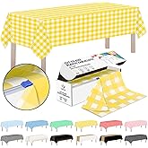 CXPSINC Plastic Table Cover Roll with Slide Cutter, Disposable Tablecloth Roll for Picnic, Party, Banquet, Birthdays, Weddings (Yellow Checkered, 54 Inch X 100 Feet)