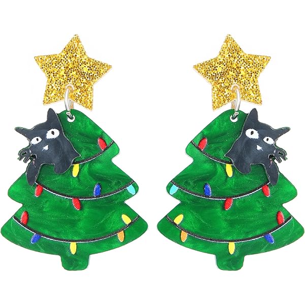 QLUYCKW Acrylic Christmas Animal Earrings Unique Cat Dinosaur Raccoon Yak Dangle Earrings Cheerful Holiday Jewelry For Women Xmas Raccoon