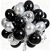 PartyWoo Black and Silver Balloons 65pcs 12 Inch Matte Black Metallic Chrome Silver Confetti Balloons for Graduation Baby Shower Men Birthday Wedding Anniversary New Year's Eve Party Decorations