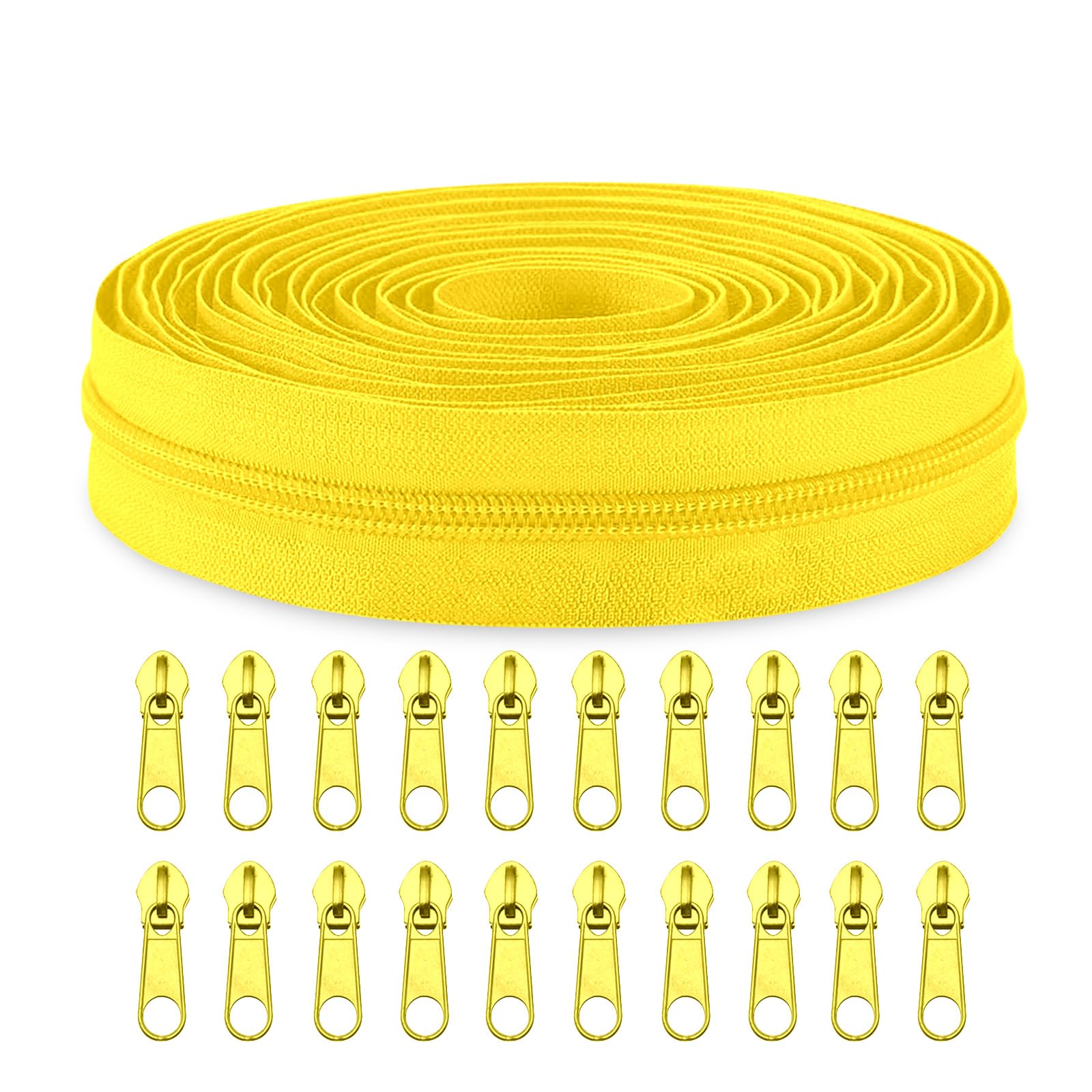 Sawoake #5 Nylon Coil Zippers by The Yard Bulk 10 Yards with 20pcs Zipper Sliders for DIY Sewing Tailor Craft Bag Garment Home Textile…(Yellow)