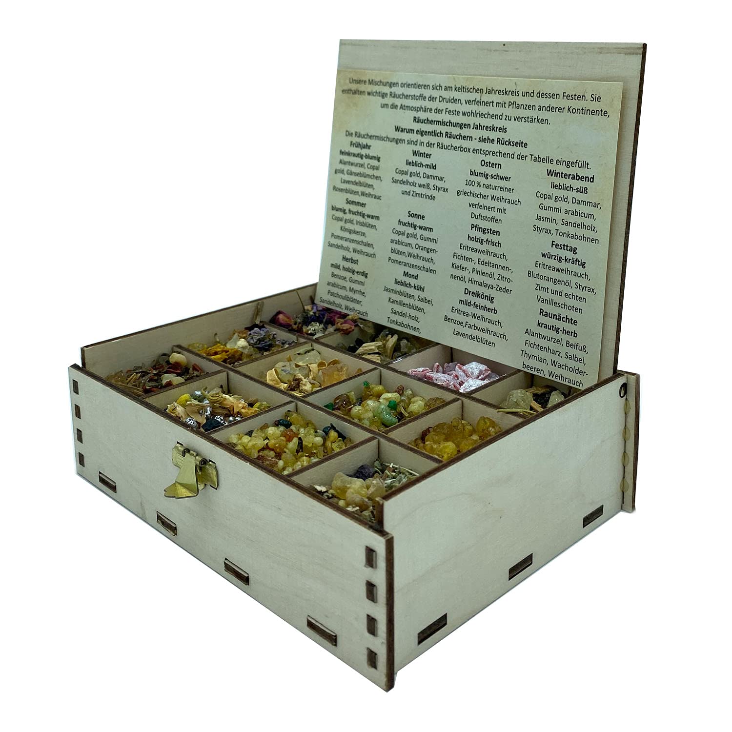 Heilkräuter Manufaktur Smoking Box Gift Box with 12 Varieties of Incense Mixtures Rituals in Year Circle, Seasons, 14 x 10 x 4 cm