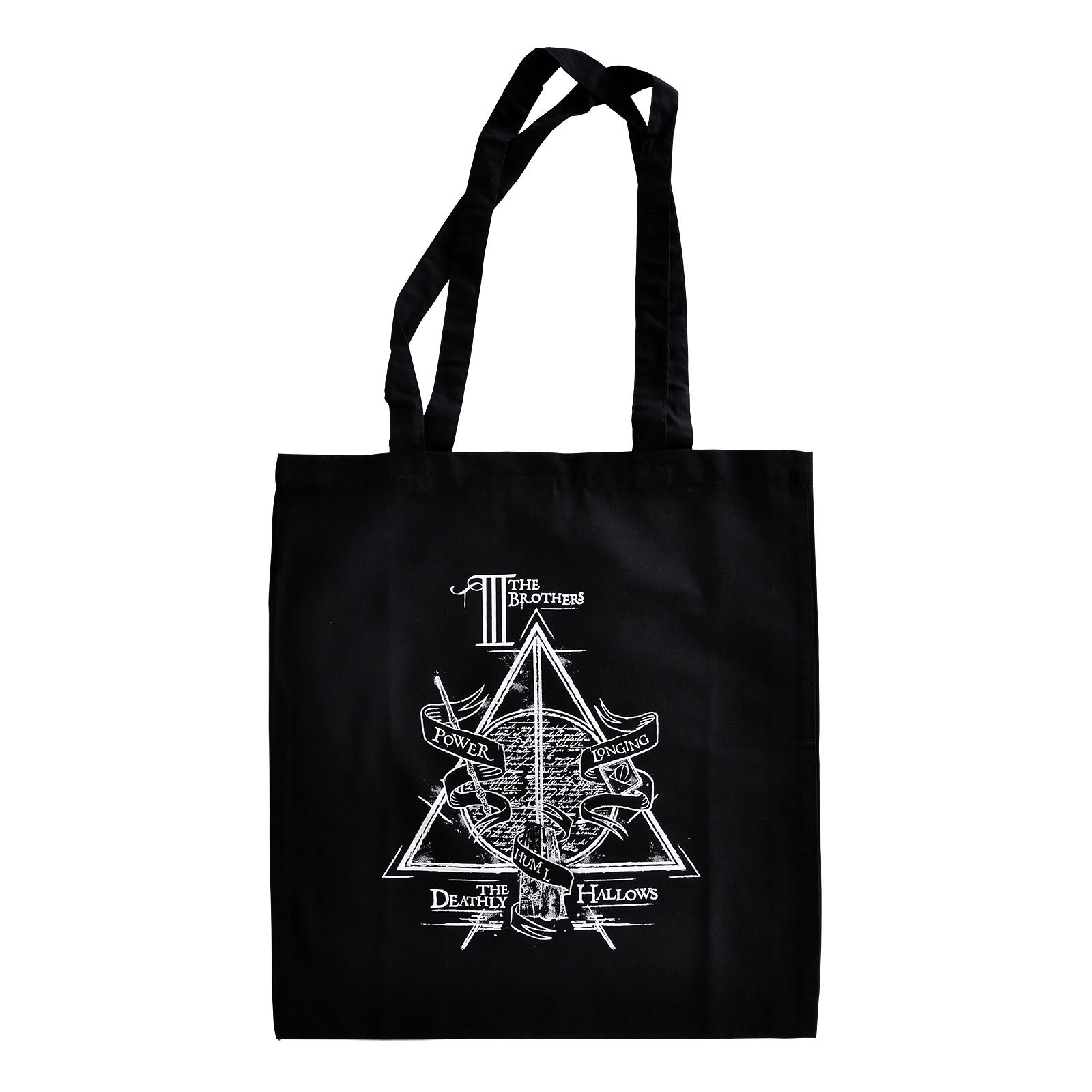 Harry Potter Three Brothers Tote Cotton Black, Licensed Harry Potter cotton bag, tote, One-sided print of the Deathly Hallows symbol, Long handle to carry on your shoulder, Resistant and durable material, Colour black