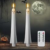DRomance Halloween Ghost Flameless Taper Candles Flickering Remote Timer | Battery Operated LED Candlesticks, 3D Wick Hand Painted Wax, 400 Hours Long Lasting, Dinner Indoor Decor, 0.79