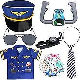 Kyson 7 Pcs Kids Pilot Costume Airline Captain Aviation Costume Dress up Accessories for Halloween Career Day Pretend Play