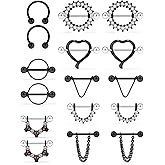 SCERRING 14G Nipple Rings Stainless Steel Nipplerings CZ Heart Tongue Shield Barbell Rings Retainer Body Piercing Jewelry for Women 9/16Inch 8 Pairs