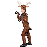 Child Mighty Moose Halloween Costume - Jumpsuit, Headpiece, Cloven Hooves - Moose Theme Dress Up Outfit for Kids