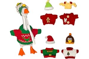 Axaron 5 Sets 7 Inch Desk Goose Outfits - Magnetic Goose Keychain Knitted Christmas Sweater and Hat Outfits, Suitable for Mag