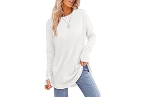 XIEERDUO Womens Tunic Tops to Wear with Leggings Long Sleeve Thumb Hole Shirts Crew Neck Curved Hem