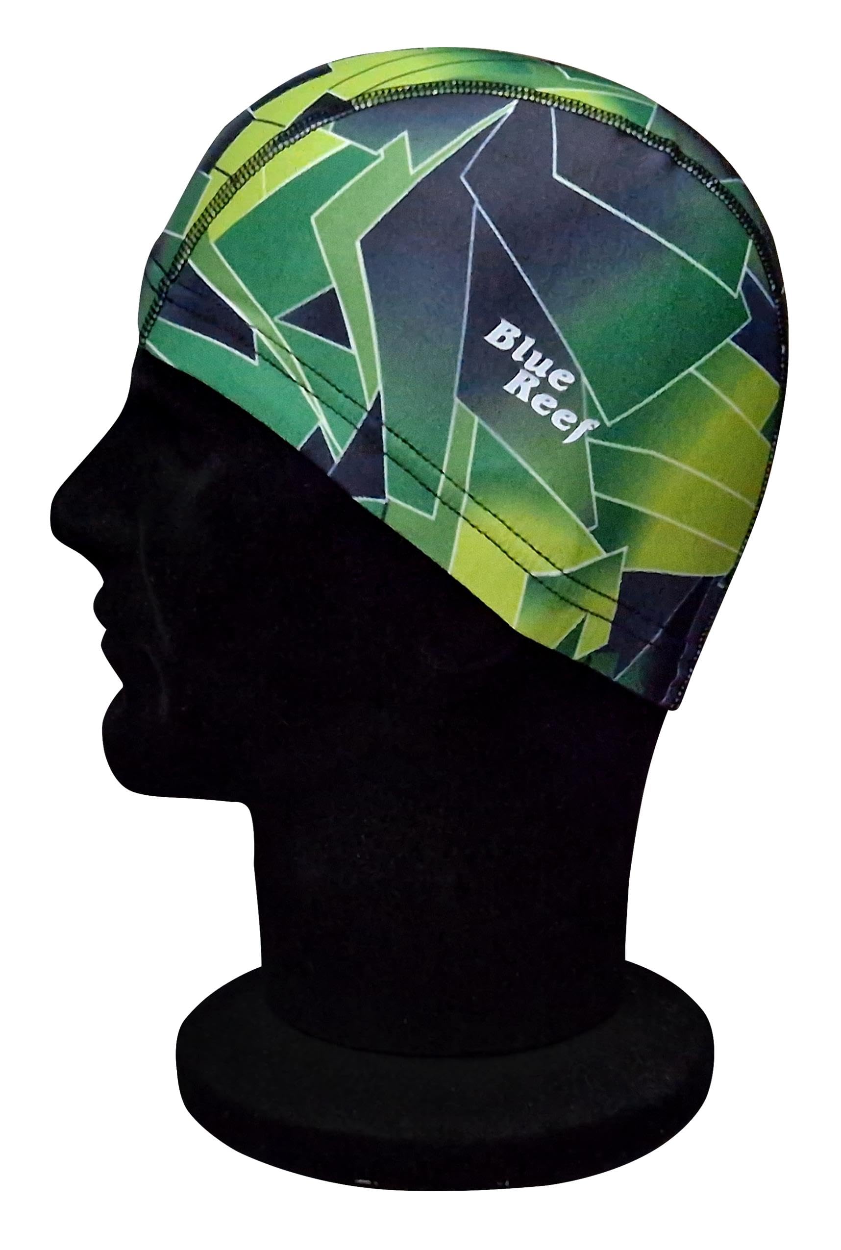 Blue Reef Elasticated Unisex Nylon Lycra Stretchy Swim Hat Bathing Cap Abstract St Tropez Print Deluxe Pull On One Size Fits All Suitable For All Ages 3+ Years (Green Print)