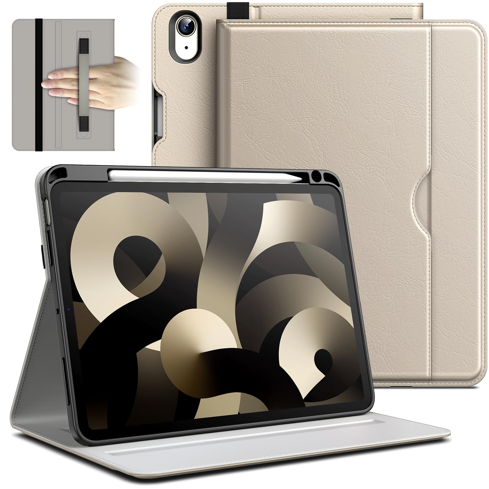 JETech Case for iPad Air 11-Inch M4/M3/M2 (2026/2025/2024), iPad Air 5/4 (10.9-Inch, 2022/2020 Model, 5th/4th), PU Leather Business Folio Protective Tablet Cover Pocket (Starlight)