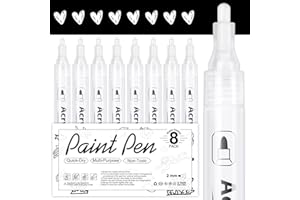 AKARUED White Acrylic Paint Markers, 8 Pack Acrylic White Paint Pen Sets for Rock Painting, Wood, Stone, Glass, Ceramic, Paper, Drawing, Art Projects, DIY Crafts, Water-Based ink, 2-3mm Medium Tip