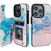 HAOPINSH for iPhone 14 Pro Wallet Case with Card Holder, Pink Blue Marble Pattern Back Flip Folio PU Leather Kickstand Card Slots Case for Women Girls, Double Magnetic Clasp Shockproof Cover 6.1"