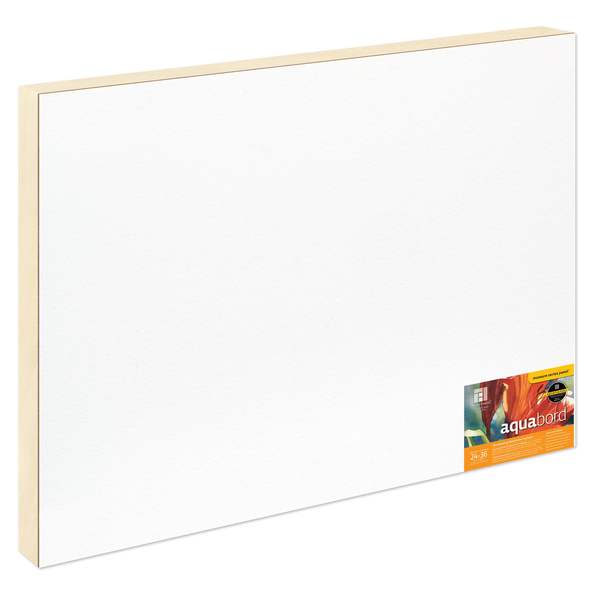 Ampersand Art Supply Watercolor Painting Panel: Museum Series Aquabord, 1-1/2 Inch Cradled Profile, 24" x 36" Image Ampersand Art Supply Watercolor Painting Panel: Museum Series Aquabord, 1-1/2 Inch Cradled Profile, 24" x 36" Image