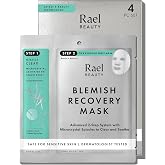 Rael Facial Masks Hydrating &amp; Soothing Skincare Daily Beauty Essentials | 8-Layer Hyaluronic Acid, Ectoin &amp; Allantoin Serum, Advanced PM Routine, Korean Skin Care (Blemish Recovery, 4 Ct)