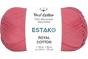 Estako Royal Cotton, 100% Mercerized Giza Cotton Yarn, Soft, Super Fino 1 for Crochet and Knitting 1.76 Oz (50g) / 137 Yrds (125m) (5070 - Pink)