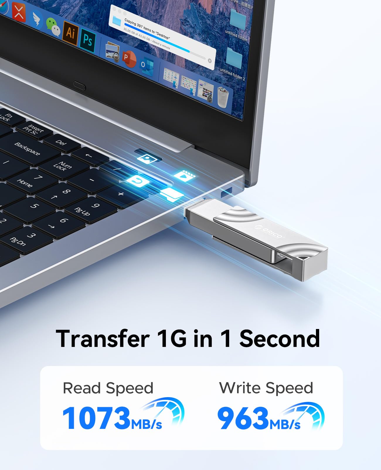 ORICO 1TB Externe SSD, SSD Externe Festplatte mit bis zu 1050 MB/s, USB C External Solid State Drive for iPhone 16/Android Telefon/PS4/Tablet/Mac/Windows OG201 2