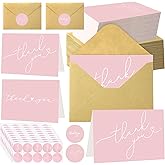 Supervitae 100 Pack Pink Thank You Cards Bulk with Envelopes and Stickers 3.5 x 5 Inch Thank You Cards for Baby Shower Wedding Bridal Shower Business Holiday