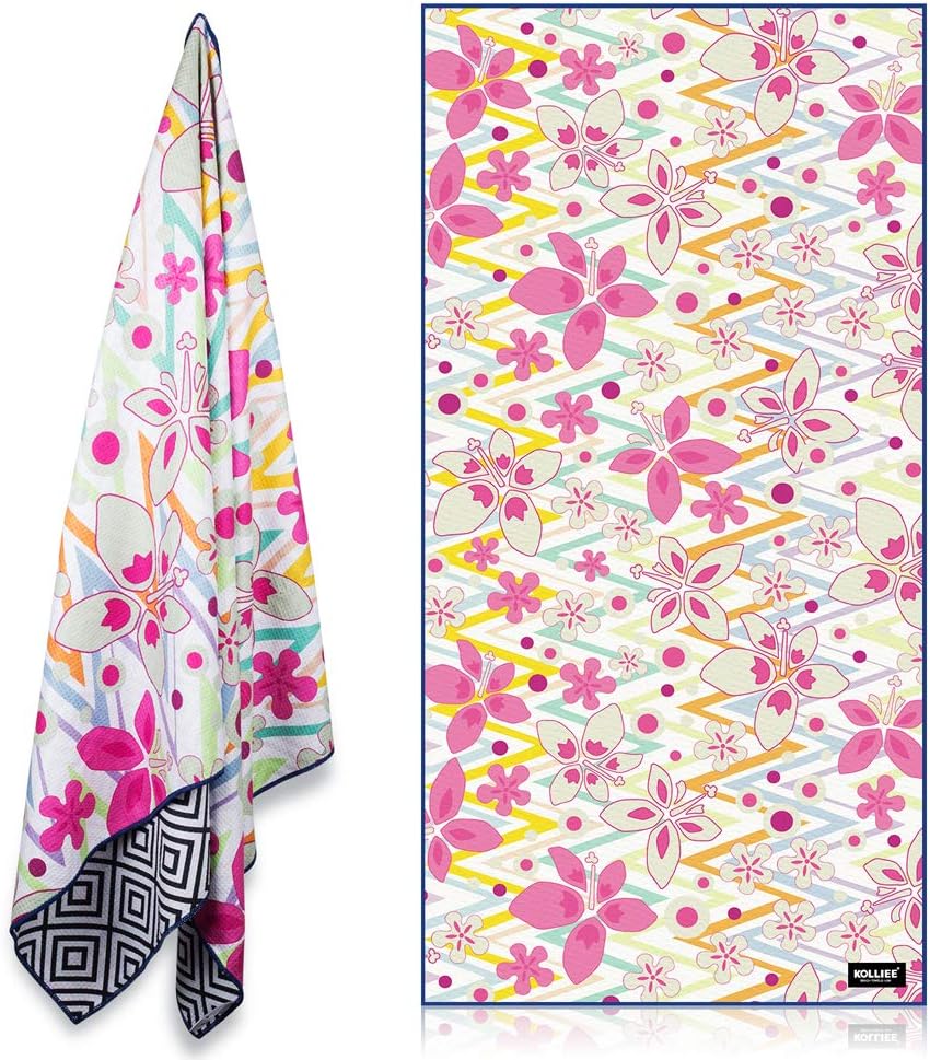 KOLLIEE Sand Free Beach Towels Flowers Portable Colorful Compact Beach Towels Absorbent Pool Towels Sand Proof Beach Towels for Adults Girls Women Kids 31x63 inch