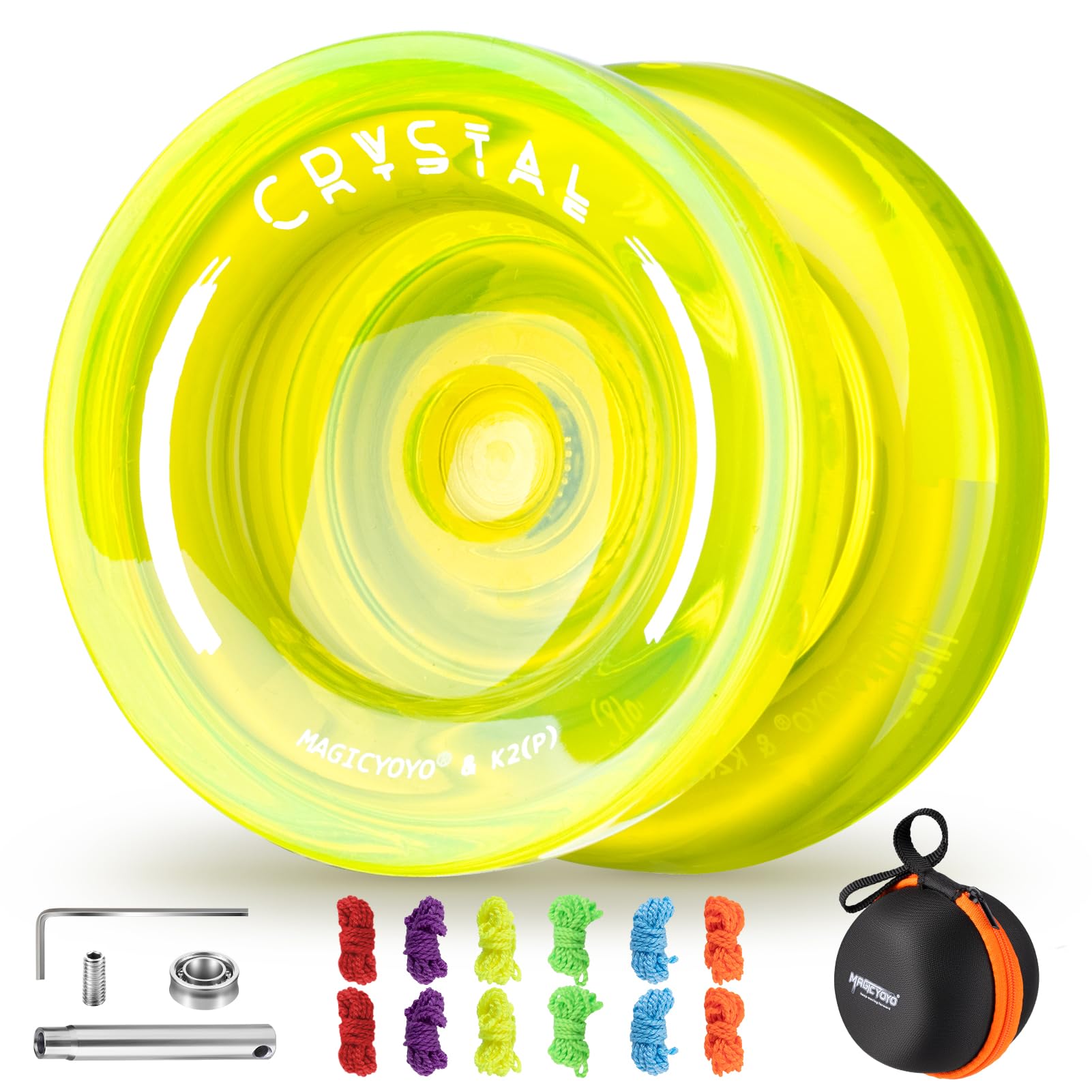 MAGICYOYO K2 Crystal Lemon Yellow, 2 in 1 Responsive & Unresponsive Yoyo, Magic Yoyo for Kids and Adults, Professional Stunt Yo Yo for Finger Spin, with 12 Strings, Bearing Kit, Case