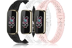 WEWATRI 3 Pack Slim Sport Bands Compatible with Fitbit Luxe Band for Women, Soft Silicone Lace Thin Hollow-Out Replacement Wristbands Breathable Bands for Fitbit Luxe Fitness Smart Watch