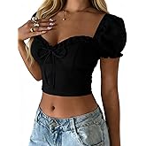 Verdusa Women's Babydoll Tops Puff Sleeve Sweetheart Neckline Top Crop Top