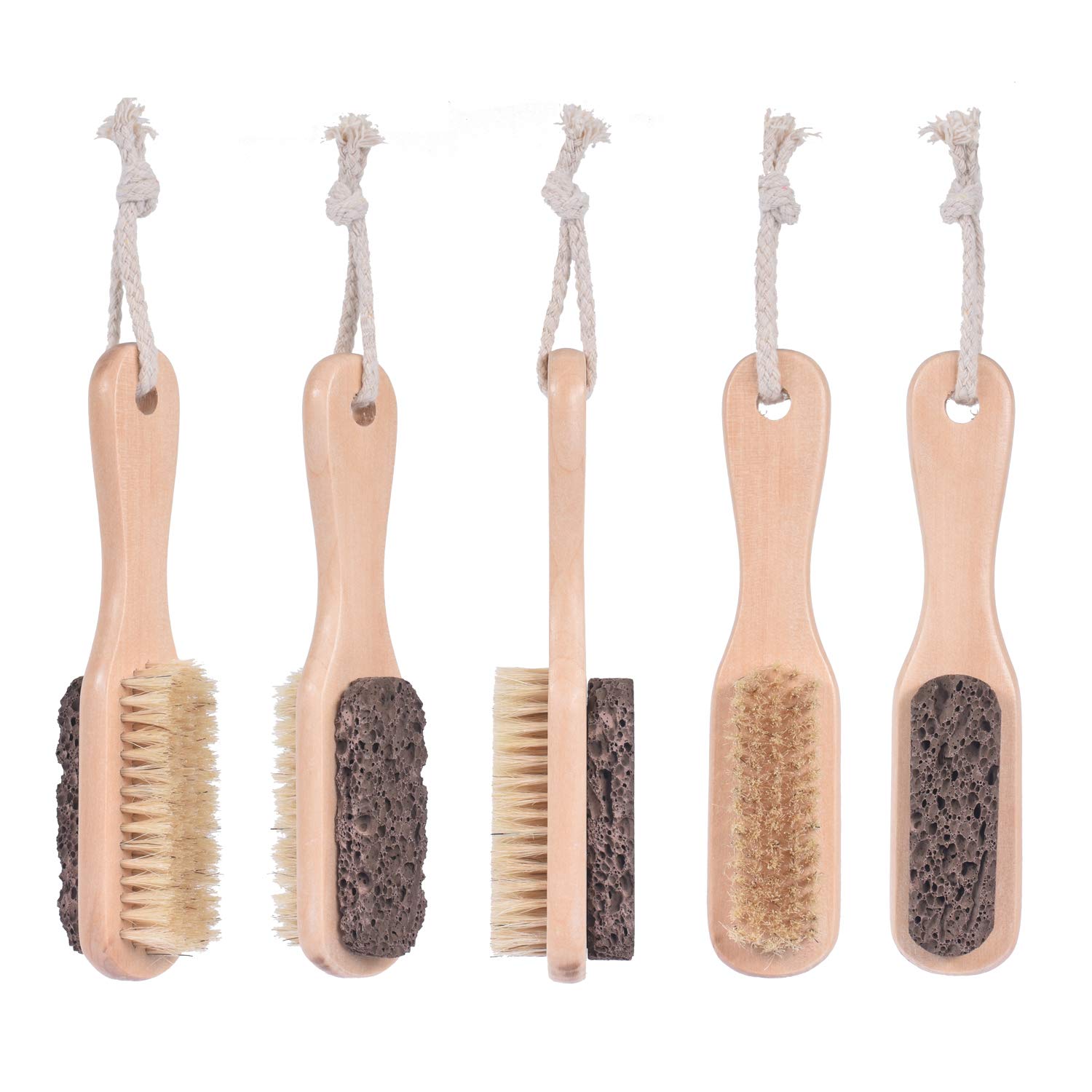 Foot Natural Bristle Brush Stone Pumice Combo with Rope wooden handle Exfoliator Pedicures Calluses Remover SPA Callus Remover with Wood Handle for Foot File: Beauty