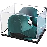 Clear Hat Display Case with Mirror Background,Acrylic Baseball Cap Holder Stand Transparent Hat Storage Box Dustproof Square UV Protection Cabinet with Mirror Base(10.2x8.2x7 inch)